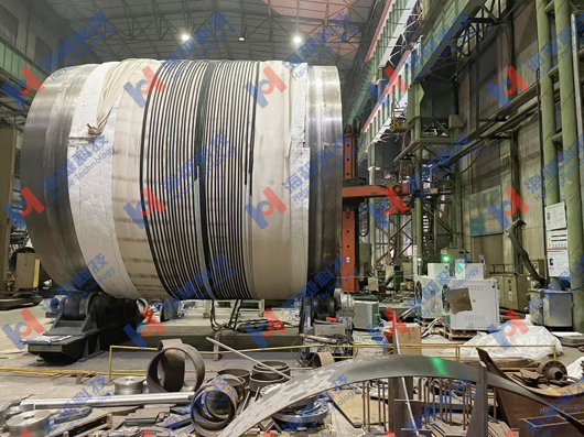 中頻感應(yīng)器應(yīng)用于外徑4624mm，壁厚212mm的工件熱處理。熱處理溫度620℃±14℃。